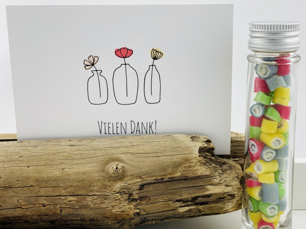 Handgemachte Sylter Bonbons Rocks Smileys mit handgeschriebenem Kartengruß "Vielen Dank"
