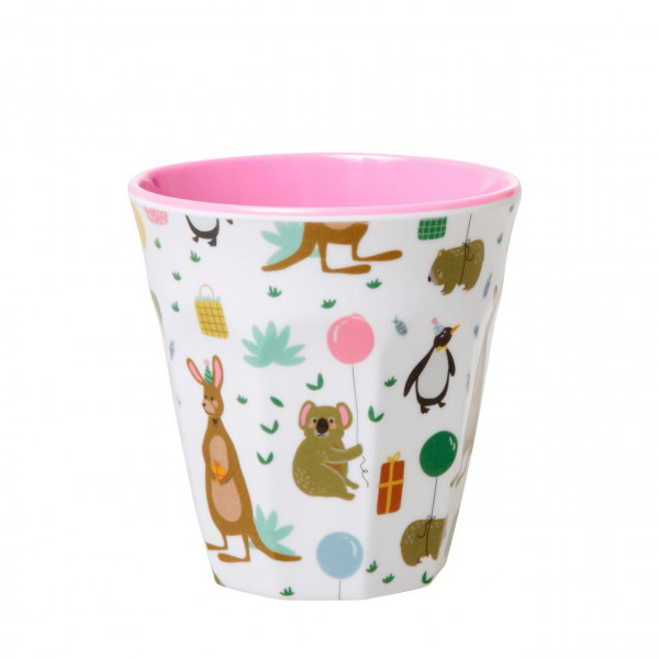 Melamin-Kinderbecher Partytiere pink, 7,5 cm x 7,5 cm, Firma Rice