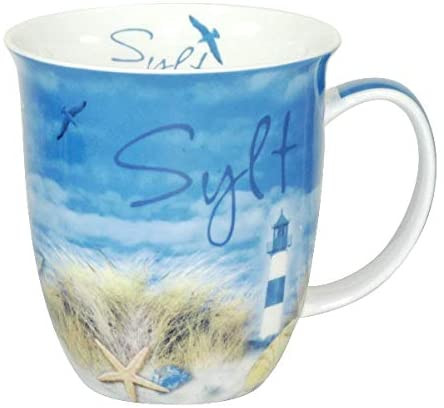 Becher Sylter Strand, 400 ml (Porzellanbecher, Küche, Tasse, Kaffeetasse,Teetasse)