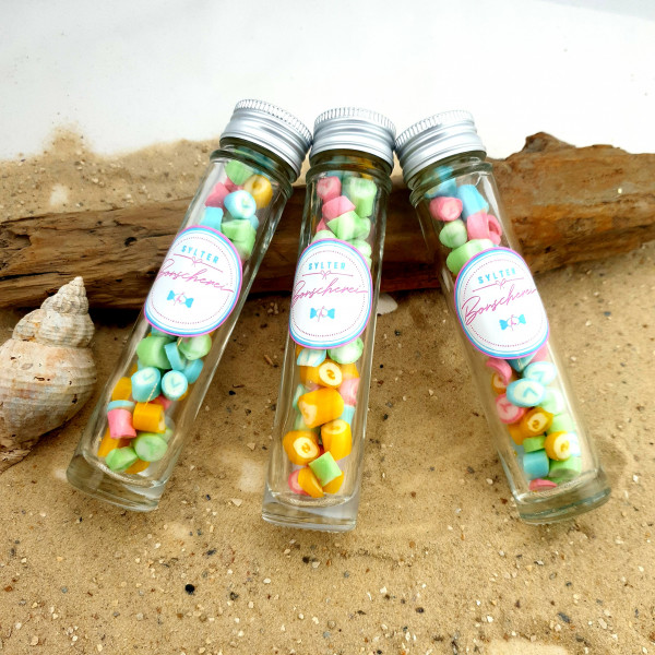 Handgemachte Sylter Bonbons SYLT-Mischung 37 gr.: Erdbeer-Vanille, Waldmeister,Waldfrucht, Zitrone s