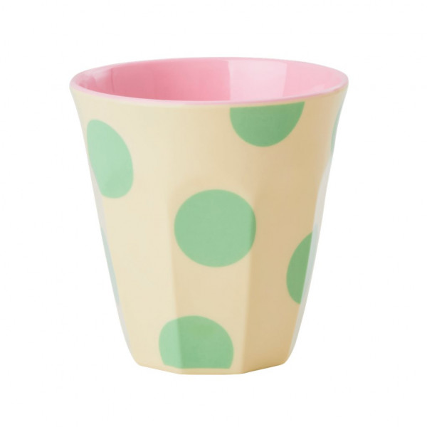 Melamin-Becher beige/grüne Punkte, 9 cm x 9 cm, Firma Rice