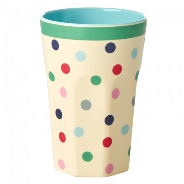 Melamin-Becher bunte Punkte, 13 cm x 9 cm, Firma Rice