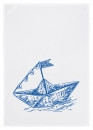 Geschirrtuch weiß, Papier Schiffchen, blau (Geschirrtuch, Geschirrhandtuch, Dekoration, Küche)