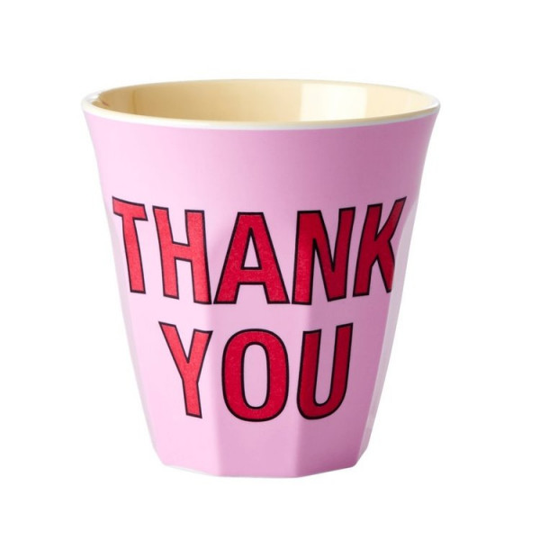 Melamin-Becher Thank you pink , 9 cm x 9 cm, Firma Rice