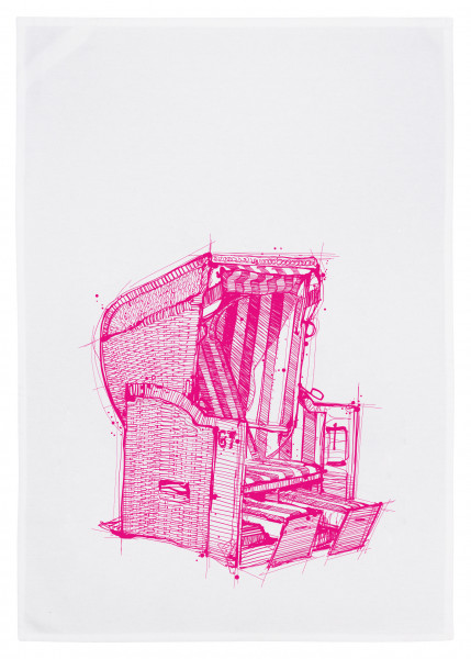 Geschirrtuch weiß, Strandkorb neon pink (Geschirrtuch, Geschirrhandtuch, Dekoration, Küche)