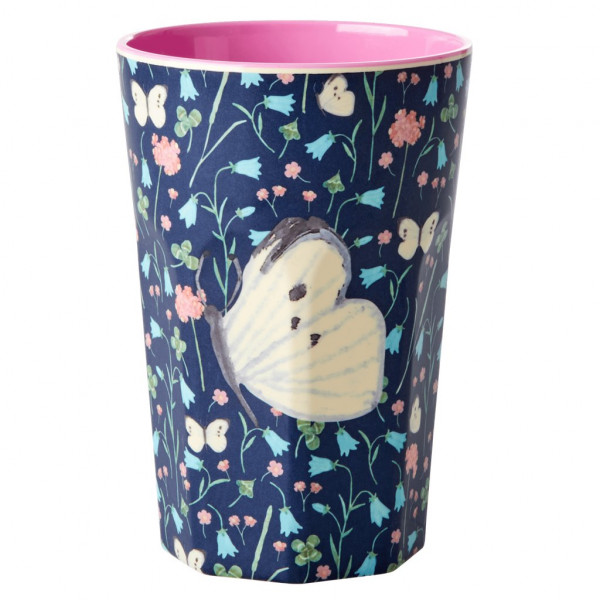 Melamin-Becher Schmetterling blau/pink , 13 cm x 9 cm der Firma Rice